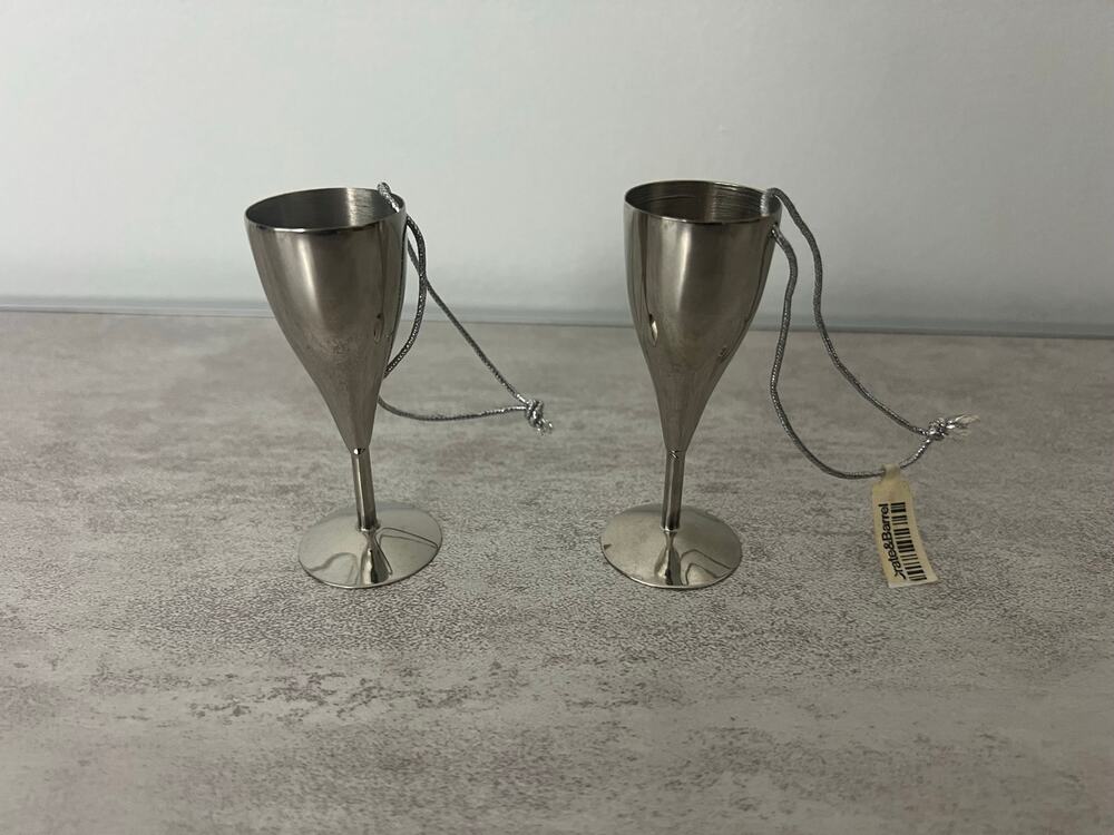 2x Crate & Barrel Silver Champagne Glasses Glass Stainless Steel NWT